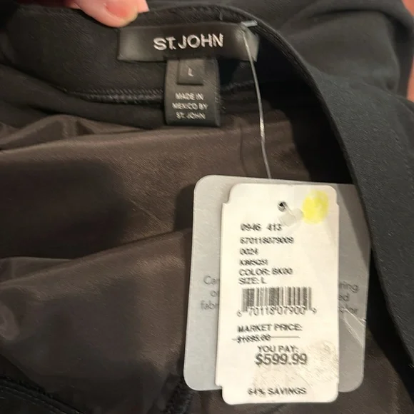 St. John NWT front leather contrast skinny black pull on pant. Size Lg - Picture 6 of 6